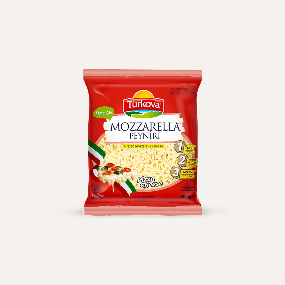 Türkova Rendelik Peynir Mozzarella 2000 GR (Kırmızı)