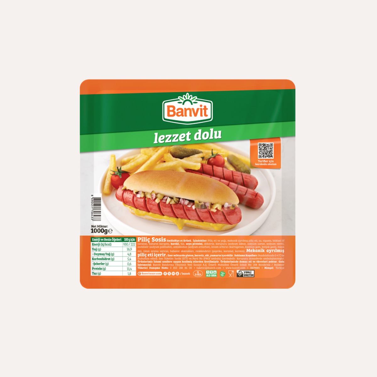 Banvit Piliç Uzun Sosis 1000 GR